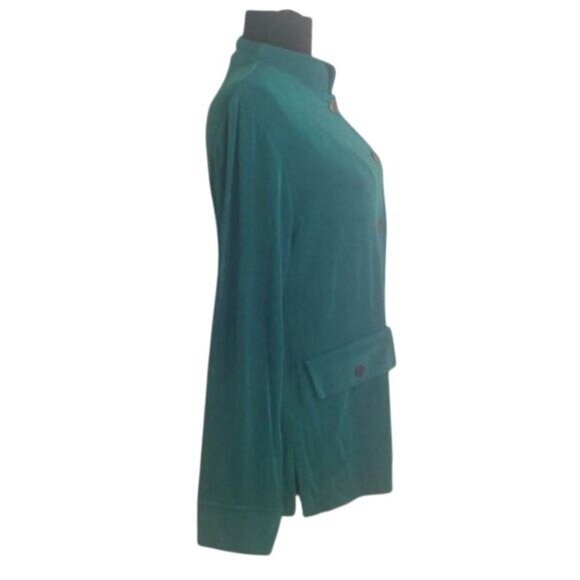 Citiknits S Jacket Teal Long Sleeve Mandarin Collar Button Up Slinky Travel Knit - Picture 4 of 8